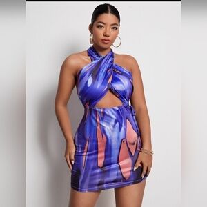 SHEIN CURVE size2XL Open Back Color Block Wrap Around Party Dress Purple & Coral